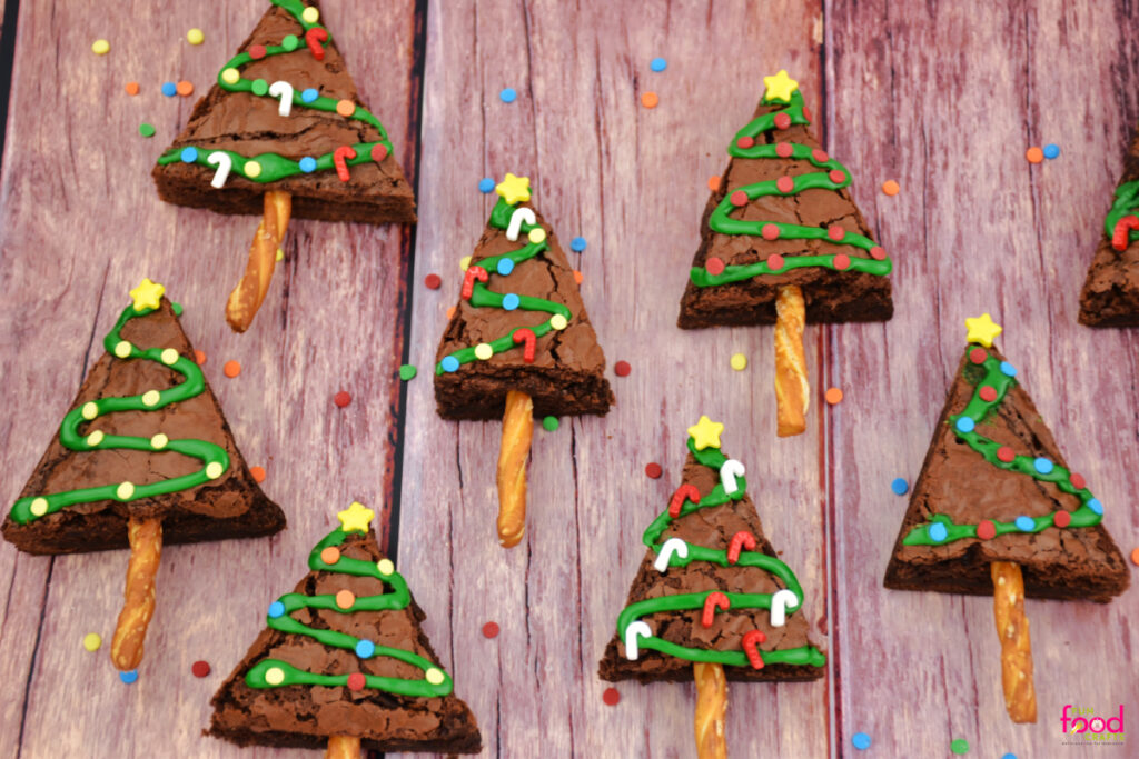 Finished brownies for holidays on a brown background