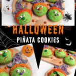 Collage of three different views of the Spooky Witch Halloween Piñata Cookies