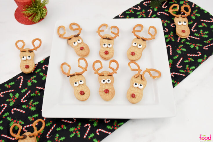 Finished Nutter Butter Reindeer treat on a white square plate